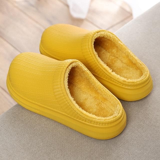 Unisex Plush Slippers Plush Cotton Slippers Are Waterproof, Warm and Casual, Suitable for Home 35 yellow