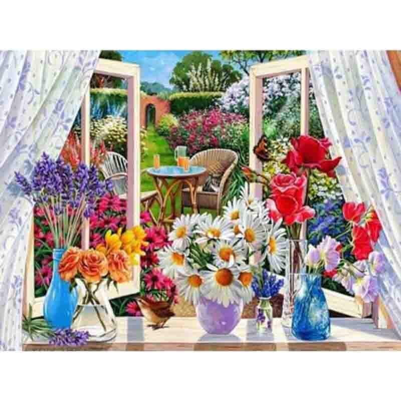 Diamond Painting Cross Stitch Full Round Drill Landscape outside the window Diamond Embroidery 20X30CM