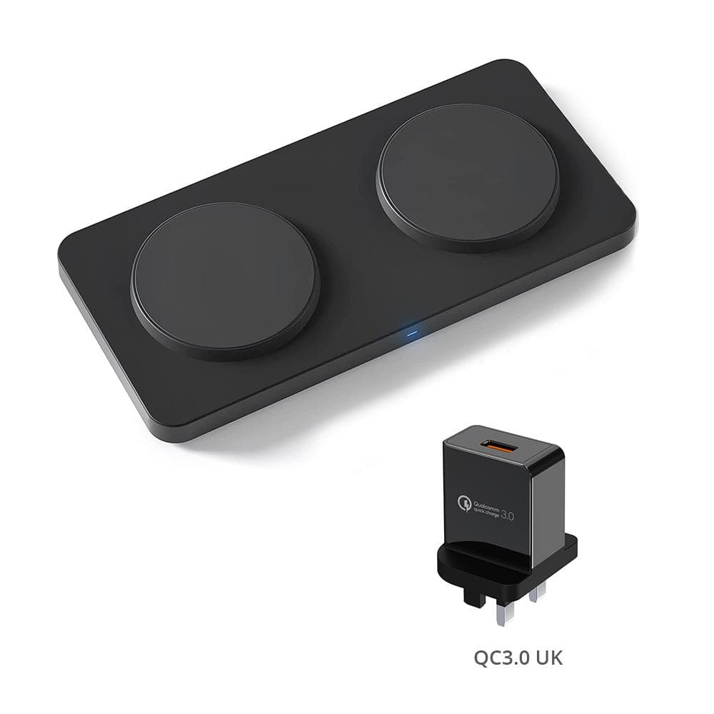 30w Dual Magnetic 2 In 1 Stand Wireless Charger For Iphone/samsung/huawei Mobile Phone For Apple Airpods/earbuds Chargers add UK plug black