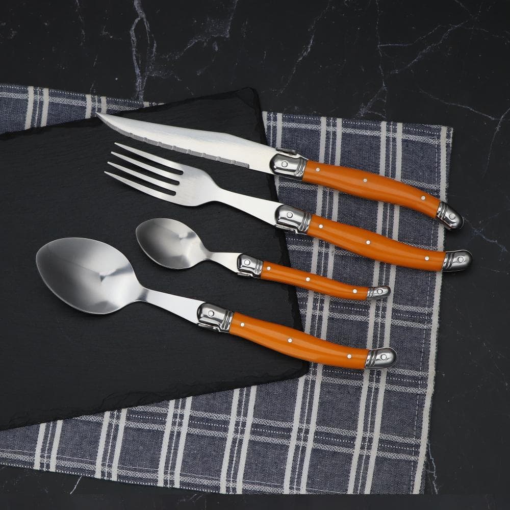 Jaswehome 4pcs Stainless Steel Cutlery Set Laguiole Dinner Knife Fork Spoons Steel Utensil Tableware Dinner Set Dinnerwares orange