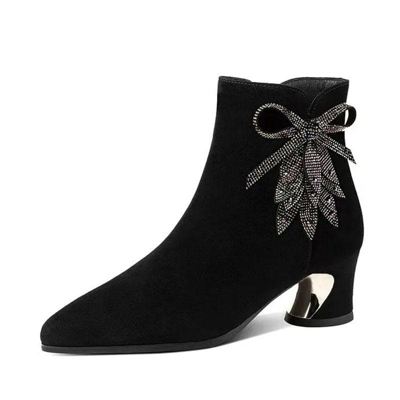 NEW Chelsea Classic Rhinestone Flowers Frosted Leather Shoes Fashion Boots Large Size High Heel Autumn Winter Women Boots 38 black