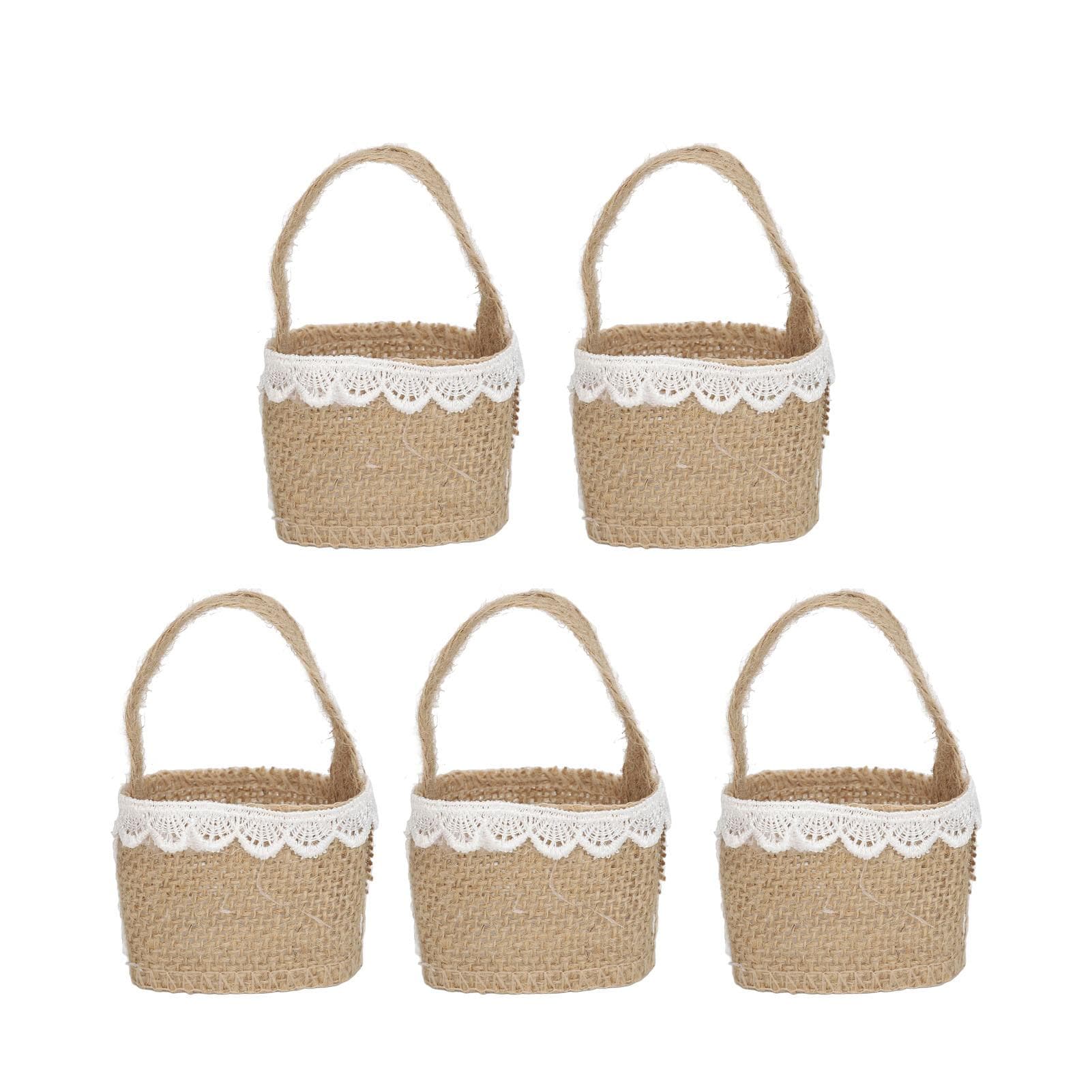 5pcs Burlap Wedding Flower Girl Basket Vintage Rustic Flower Basket Handheld Basket for Nail Art