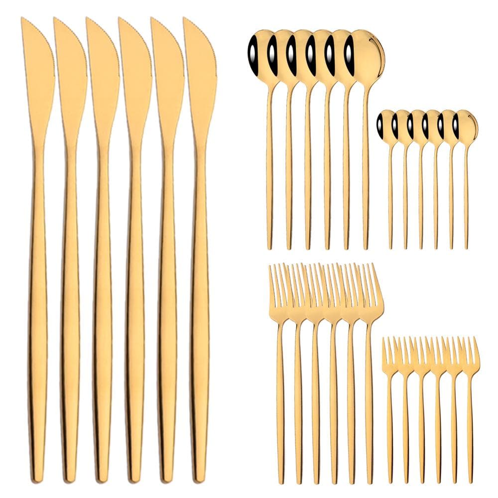 30Pcs Black Gold Cutlery Set Knife Cake Fork Spoon Dinnerware Set Flatware Stainless Steel Silverware Party Kitchen Tableware gold