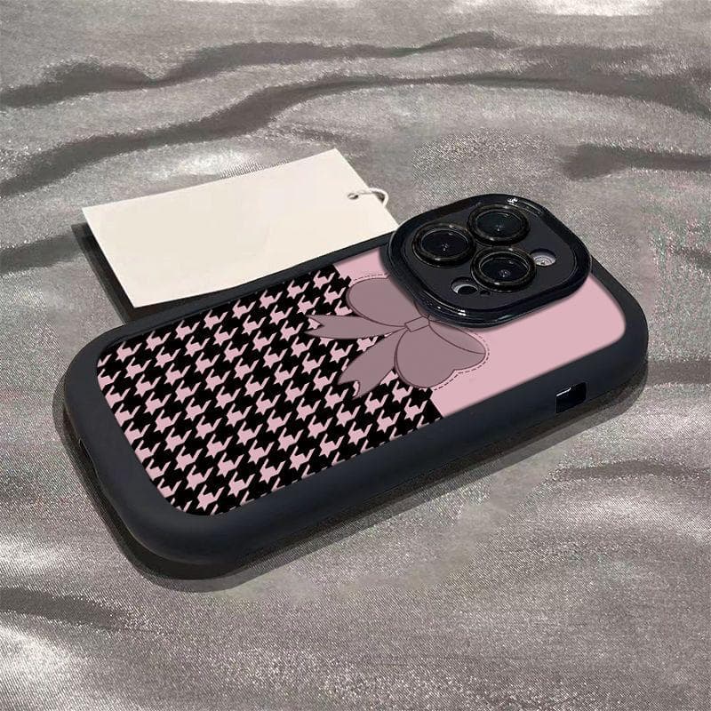 Pink Check Bow Suitable for Apple 16 Mobile Phone Case IPhone 15 Promax Creative 14 Women 13/12/11 iPhone 8 Plus