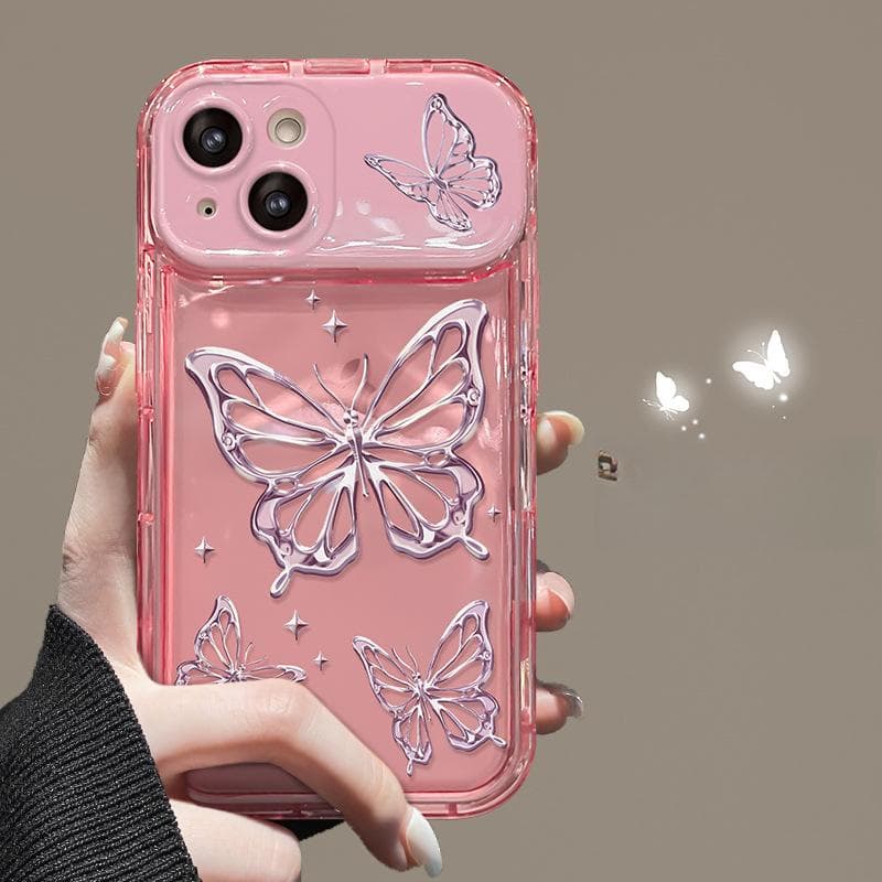 Line Butterfly Suitable for Apple 16PRO Transparent Mobile Phone Case Huawei Oppo Xiaomi Vivo Flip Mirror 14/15 Redmi Note 9 Pro