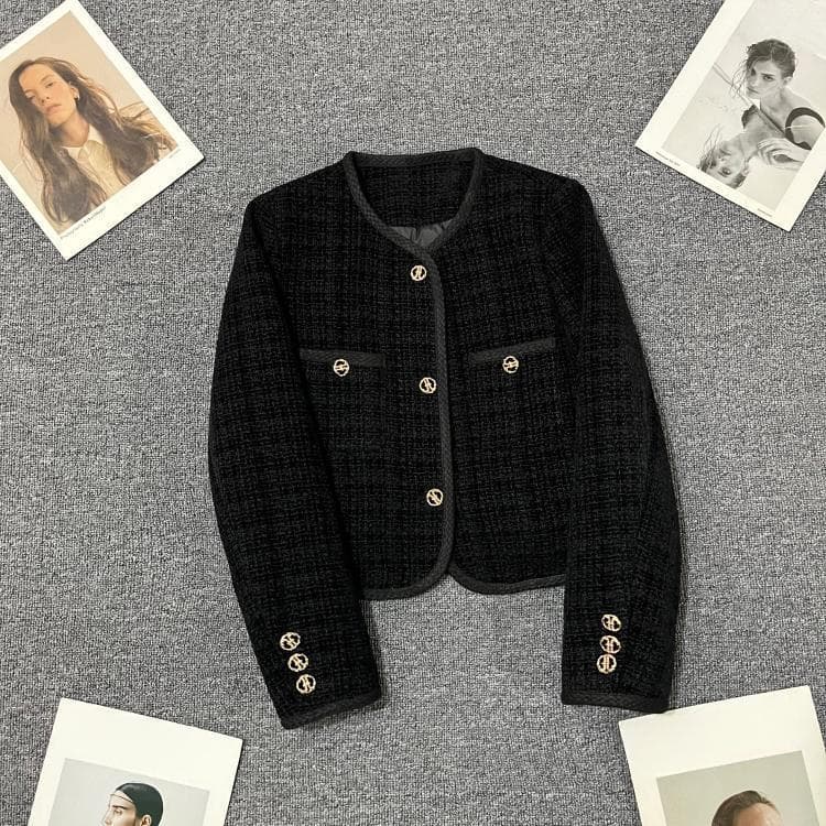 Black Small Fragrance Short Jacket for Women In Autumn and Winter High-end Fashion Down Cotton Inner Temperament Casual Top 2XL