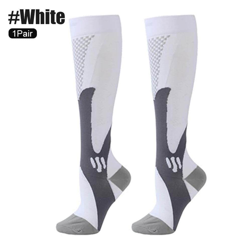 1 Pair Compression Socks for Men Women 20-30mmhg Knee High Support for Sports Nurses Circulation Flight Athletic S-M white