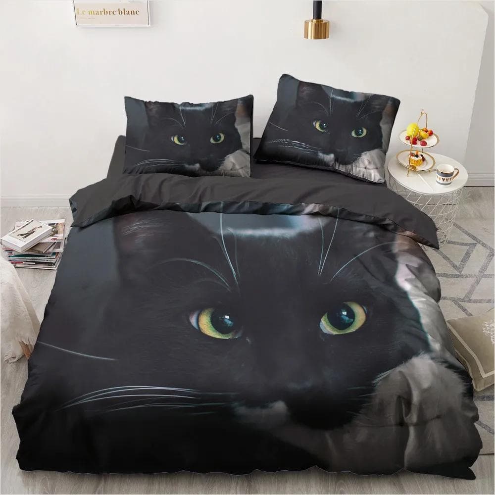 3D Animals Bedding Set Lovely Pet Printed Comforter Black Duvet Cover Kids Home Decor Single Queen King Size Gift Dropshipping EU single(135x200cm)