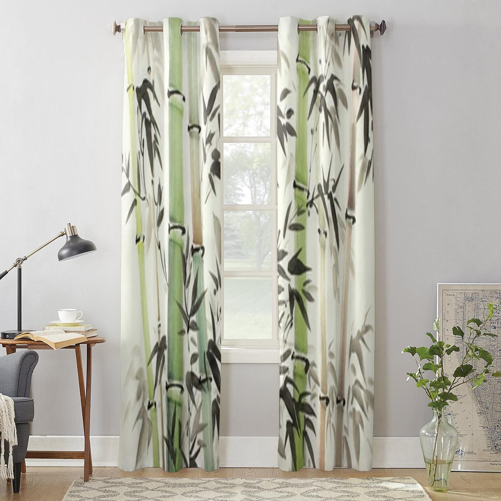 Bamboo Forest In Chinese Style Window Curtains For Living Room Bedroom Luxury Modern Kitchen Curtains Fabric Drapes 135W x 60H(cm) x1