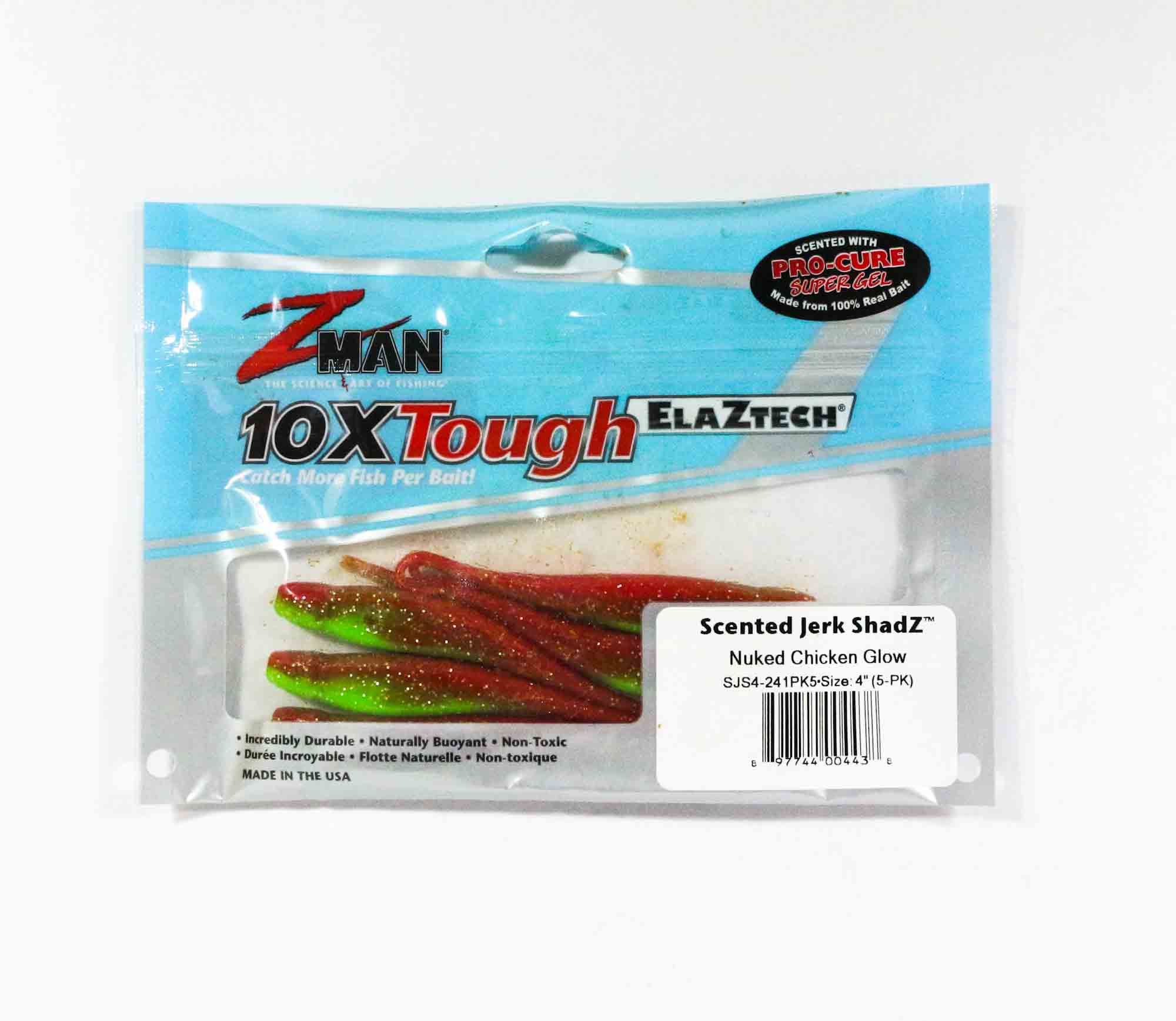 Zman Soft Lure Jerk ShadZ 4 Inch 5/Pack Nuked Chicken Glow (4438)