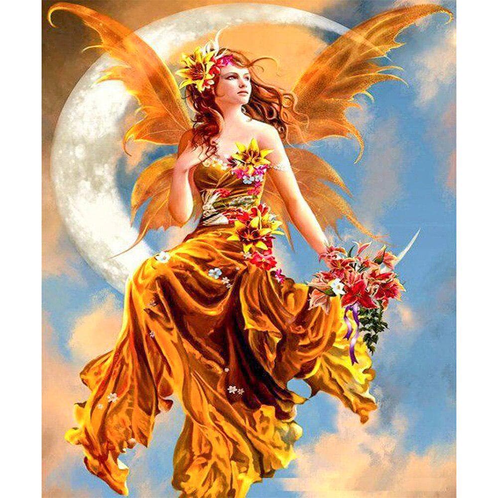 Cross Stitch Kit DIY Diamond Embroidery Moon Angel Full Round Diamond Painting Mosaic Home Decor 20X30CM