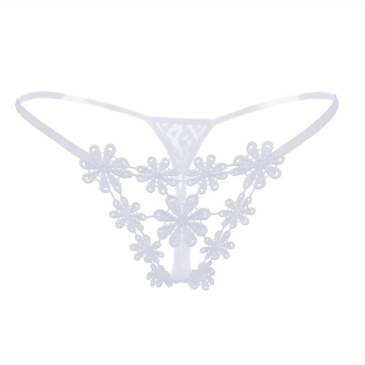 Sexy Lingerie Women's Panties Crotch Opening Transparent G-strings Thongs Solid Bowknot Underwear for Ladies Women Lace Pantys One Size white