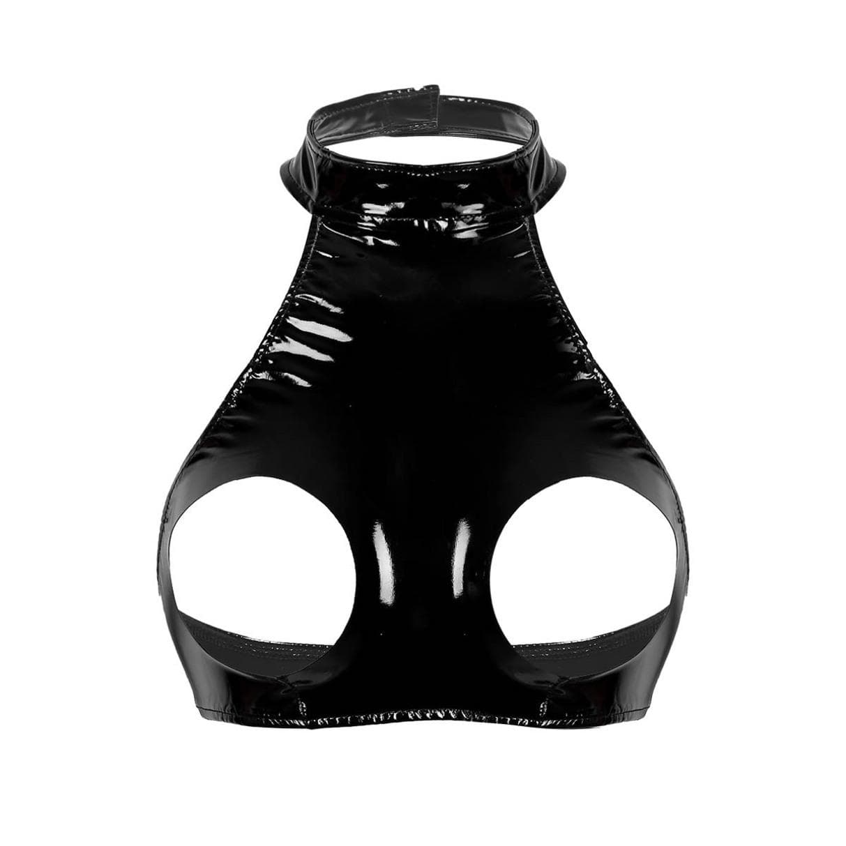 Women's Sexy PVC Leather Mini Bra Top Hollow Out Latex Sleeveles Vest Tops Clubwear 3XL black