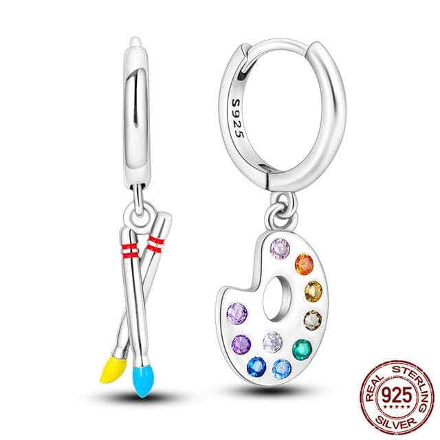 Real 925 Sterling Silver Colorful Cz Hoop Earrings Heart Women Earrings Wedding Party Engagement Anniversary Gift