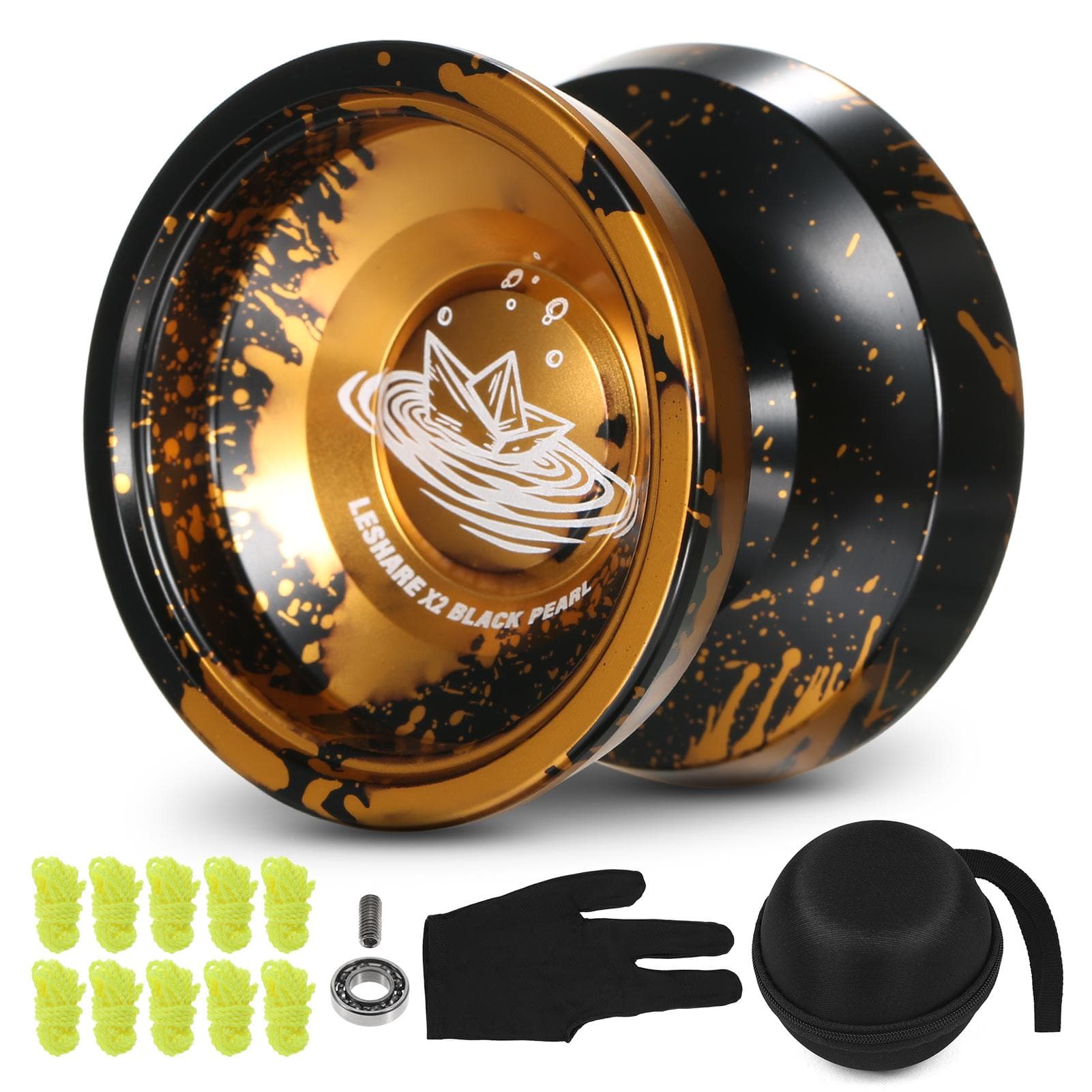 Aluminum Yoyo Ball Competitive Yo Yo Gift with Bearing Strings Glove and Storage Case golden/black