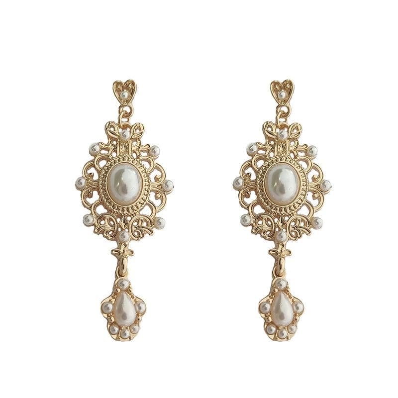 Vintage Palace Golden Simulation Pearl Dangle Earrings For Women Wedding Baroque Bohemia Drop Earrings Elegant Jewelry Gift gold