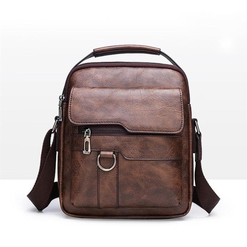 Business Casual Vertical Crossbody Bag PU Soft Leather Handbag Briefcase Shoulder Bag for Men dark brown