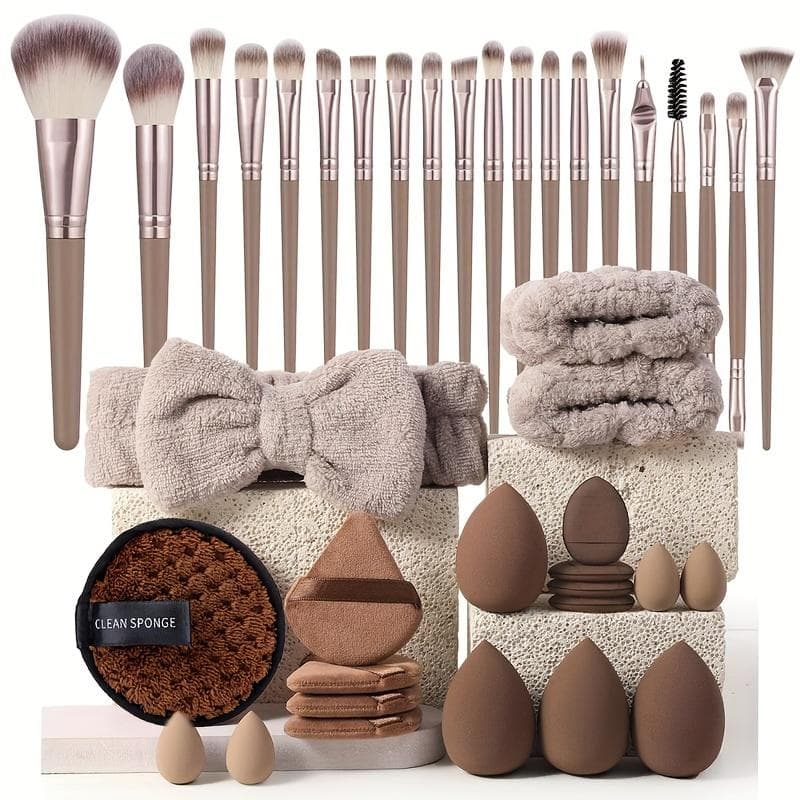 Professional Makeup Tools Set 40Pcs Makeup Brush Sponge Puff Headband Facial Cleaning Accessories 40pcs