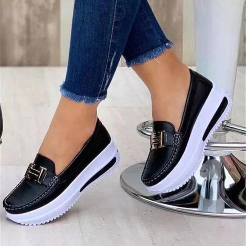 Women's Vulcanized Shoes Summer New Round Toe Leather Women's Sports Shoes Outdoor Flat Sports Women's Flat Shoes Large Size 38