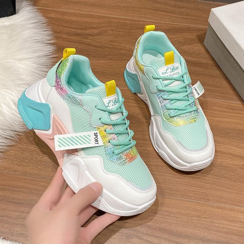 Sneakers Women's Spring and Summer Daddy Shoes Female Students Muffin Bottom Color Casual Thick-soled Shoes Trend 38 green