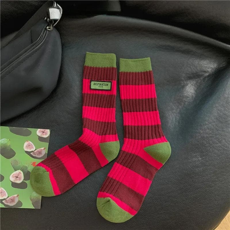 Women's Spring Antumn Cotton Color Long Socks Mid-tube Stockings Cute Rose Red Socks Sweet Style For Girls Gift Kawaii