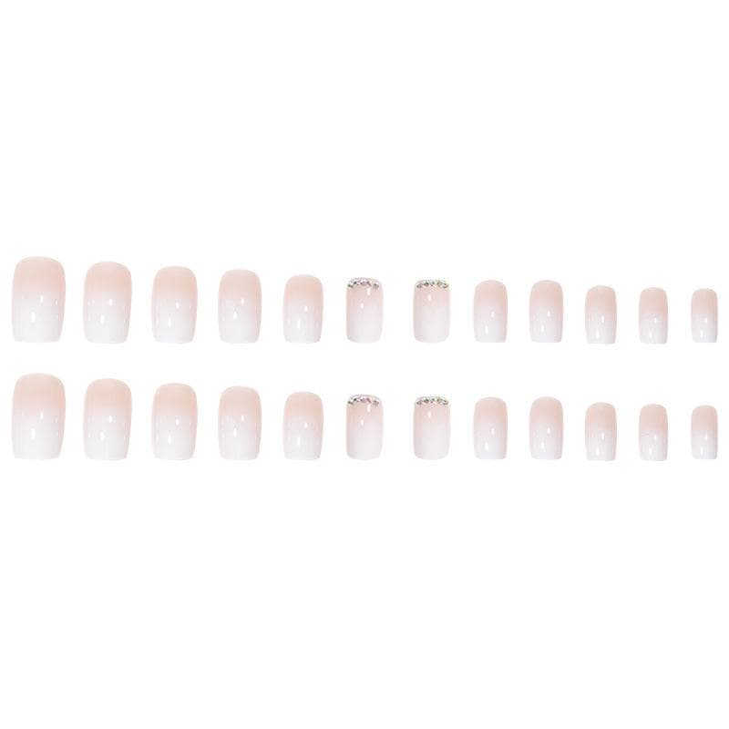24Pcs Short Square White Ombre Pattern False Nails, Easy Wear Nail Art Decorations Suitable For Women And Girls Press On Nails Nail Supplies