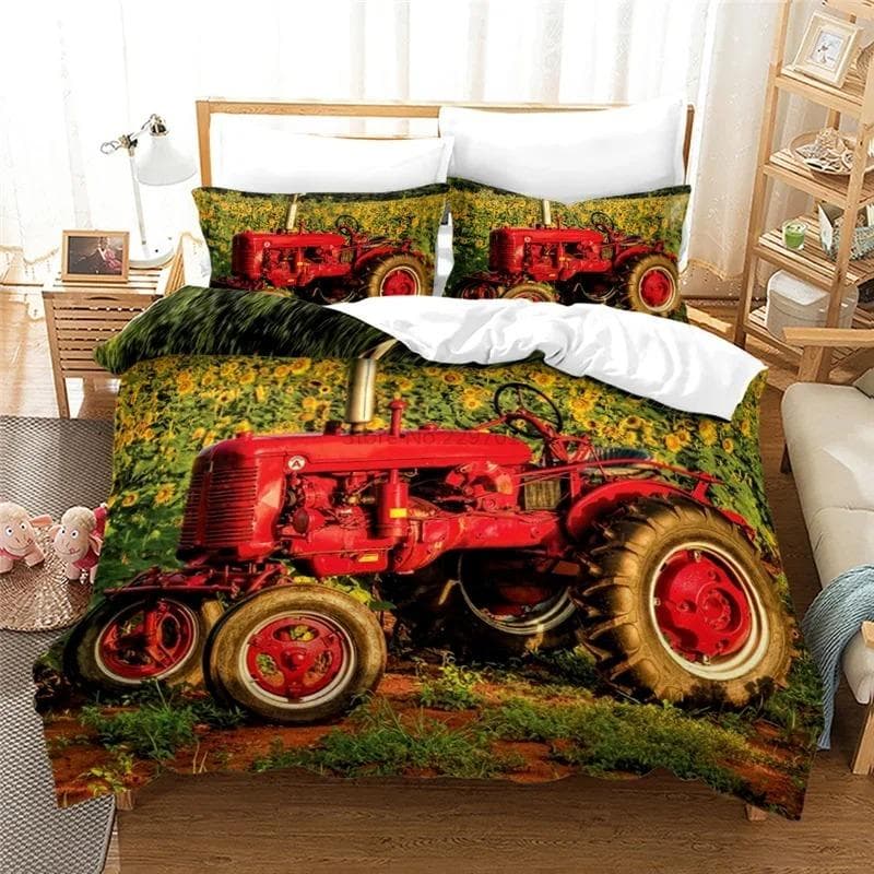 Farm Tractor 3d Bedding Set Duvet Cover Set with Pillowcase Home Textile Twin Full Queen King Bedclothes for Family Home Decor EU Single 135x200cm