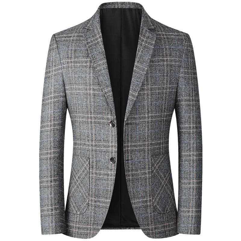 Spring and Autumn Men's Woolen Coat Slim Trench Coat Men's Plaid Jacket Suit XXL