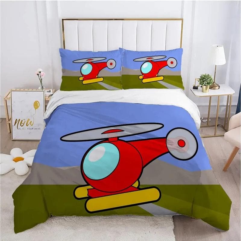 Airplane Duvet Cover Planes Fying In Air Aviation Airport Helicopters and Jets Cartoon Style Room Decorative for Boys Girls Gift 180x210cm 3pcs