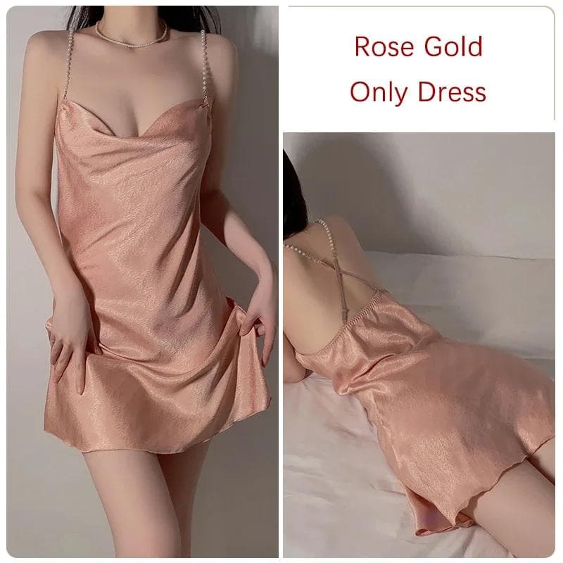 Nightdress Set Women's Backless Pearl Suspender Pajamas Women's Robe Set M