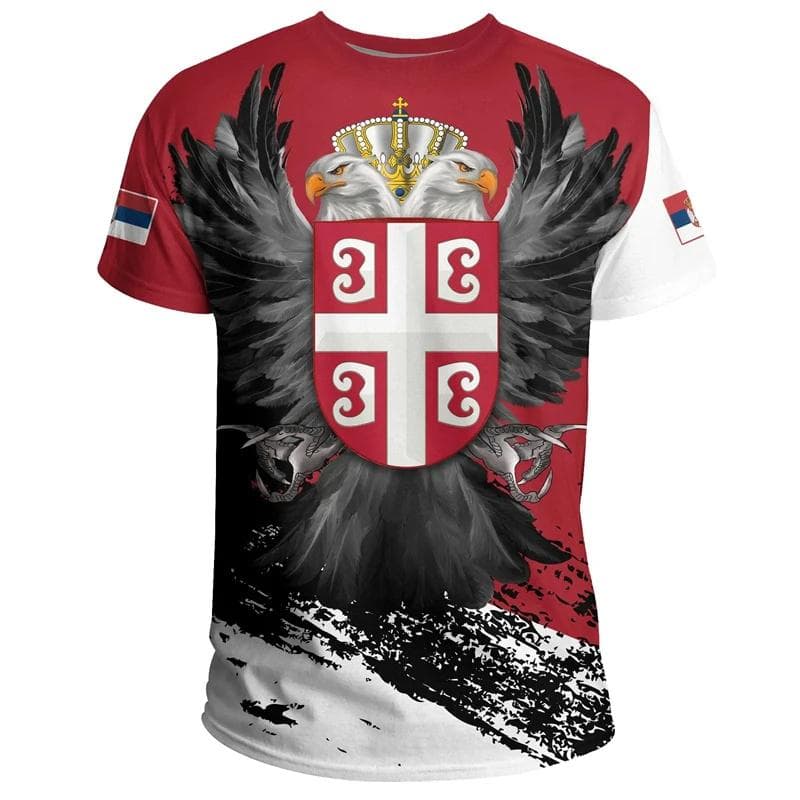 Serbia Flag 3D Printed T-shirt Serbian National Emblem Fashion Men's Oversized Sports Streetwear T-shirt M
