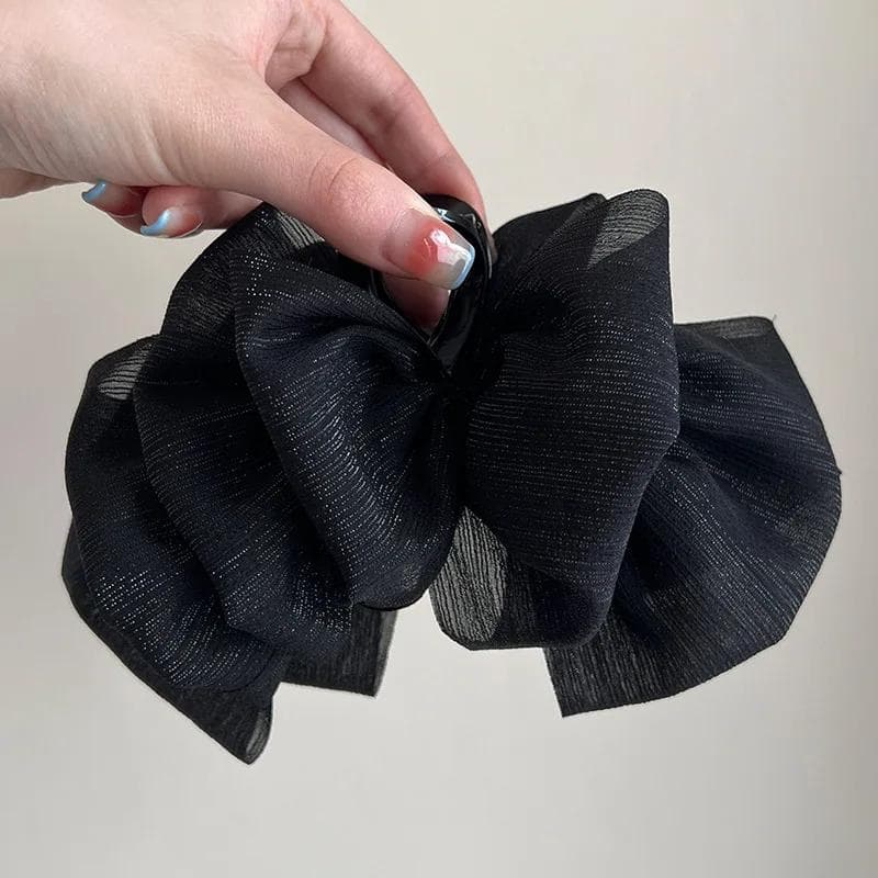 Black Mesh Bow Hair Claws for Women Korean Fairycore Shark Clips Fashion Accessories