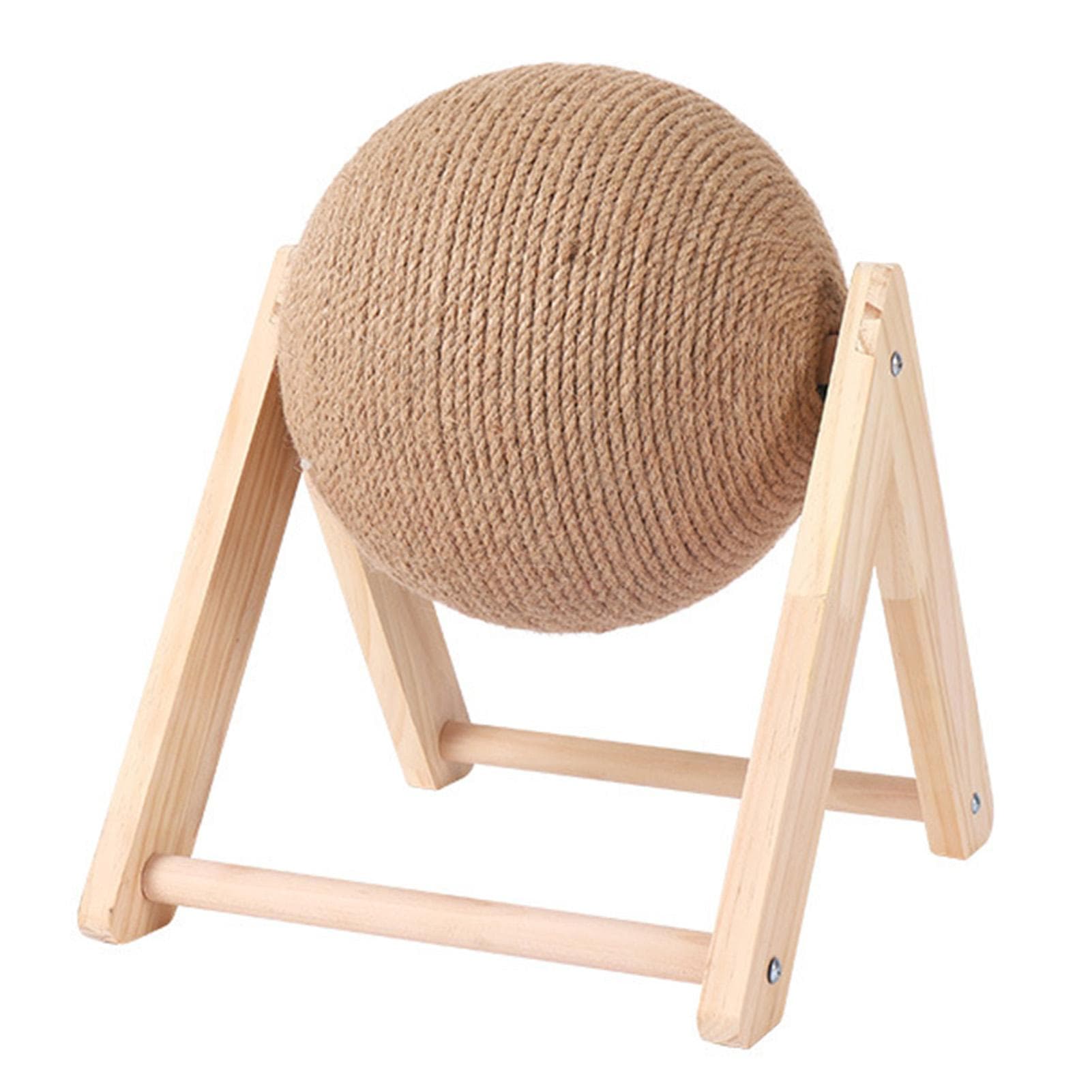 Cat Scratching Ball On Stand Post Interactive Solid Wood Scratcher Pet Toy with Sisal Rope V Shaped