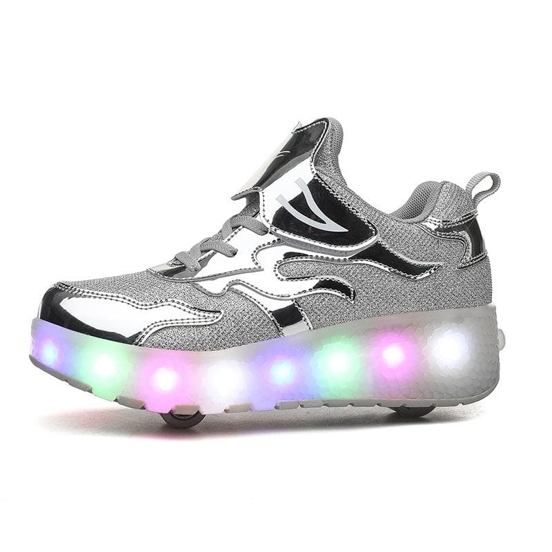Children's Runaway Shoes Boys LED Luminous Shoes USB Charging Girls Outdoor Sports Student Skates 40 silver