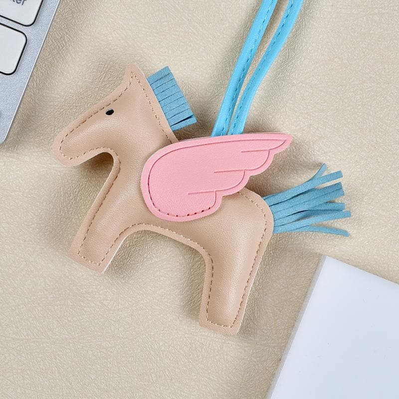 Pegasus Pony Cartoon Keychain: Cute Tassel & Contrast Color Leather Pendant
