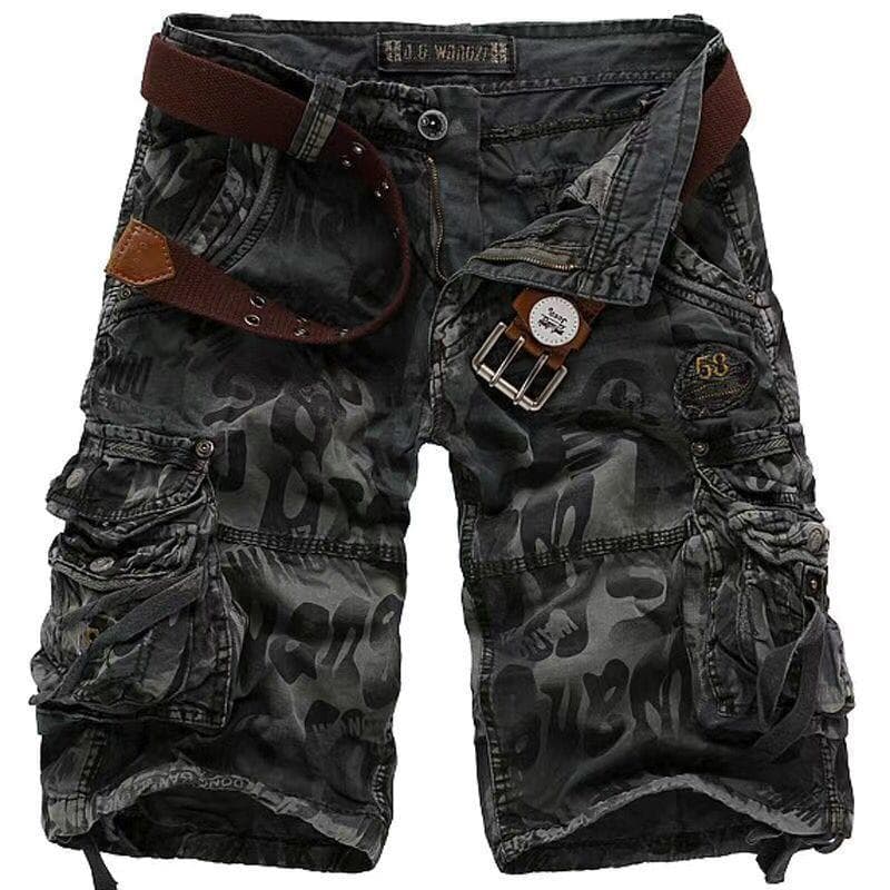 Men's Loose Casual Work Clothes Camouflage Shorts Multi-pocket Five-point Pants 4XL black