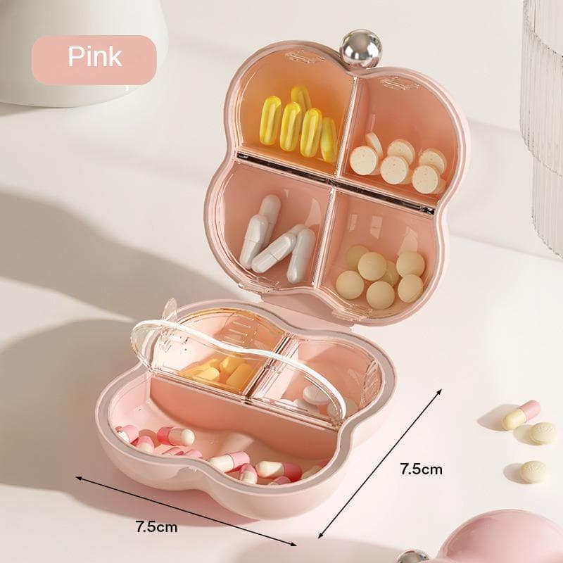 7-Day Portable Flower-Shaped Pill Organizer Compact Medication Divider Box With Individual Compartments For Daily Use pink