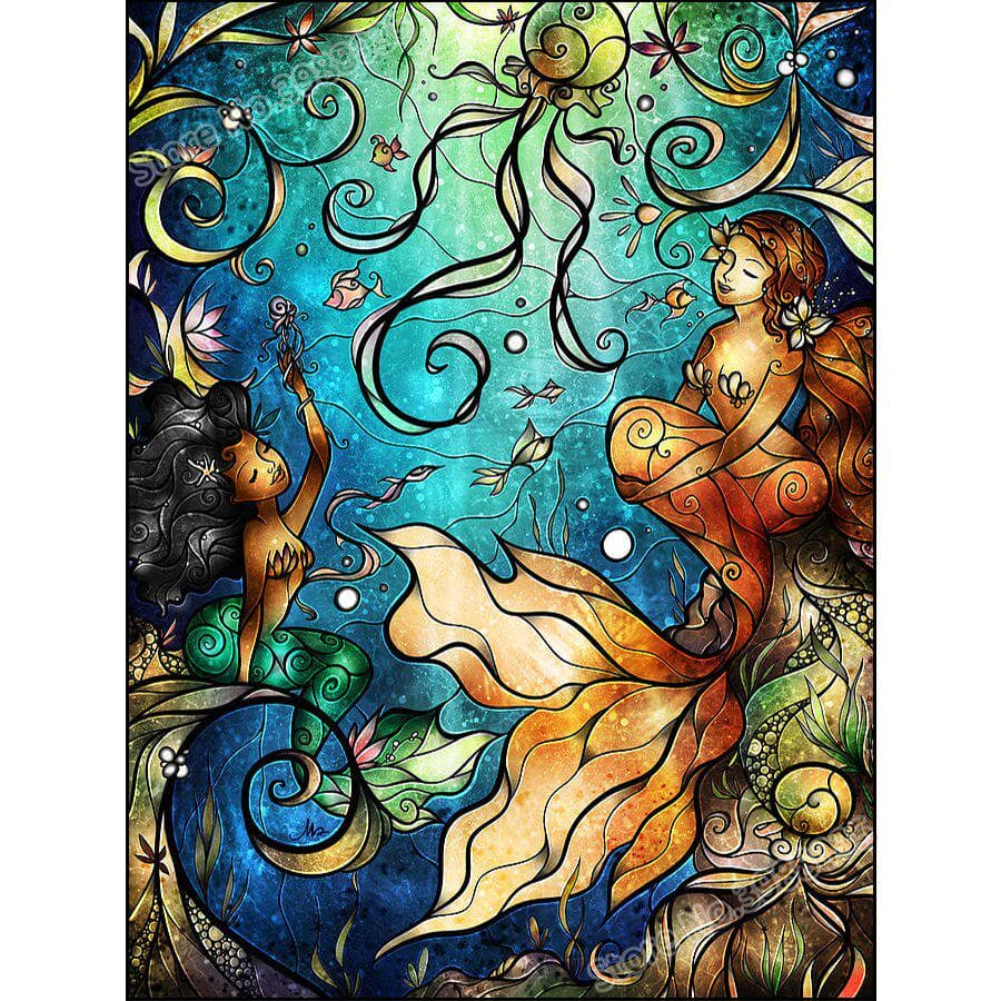 Diamond Painting Cartoon Mermaid and Plant Full Round Drill Diamond Embroidery 20X30CM