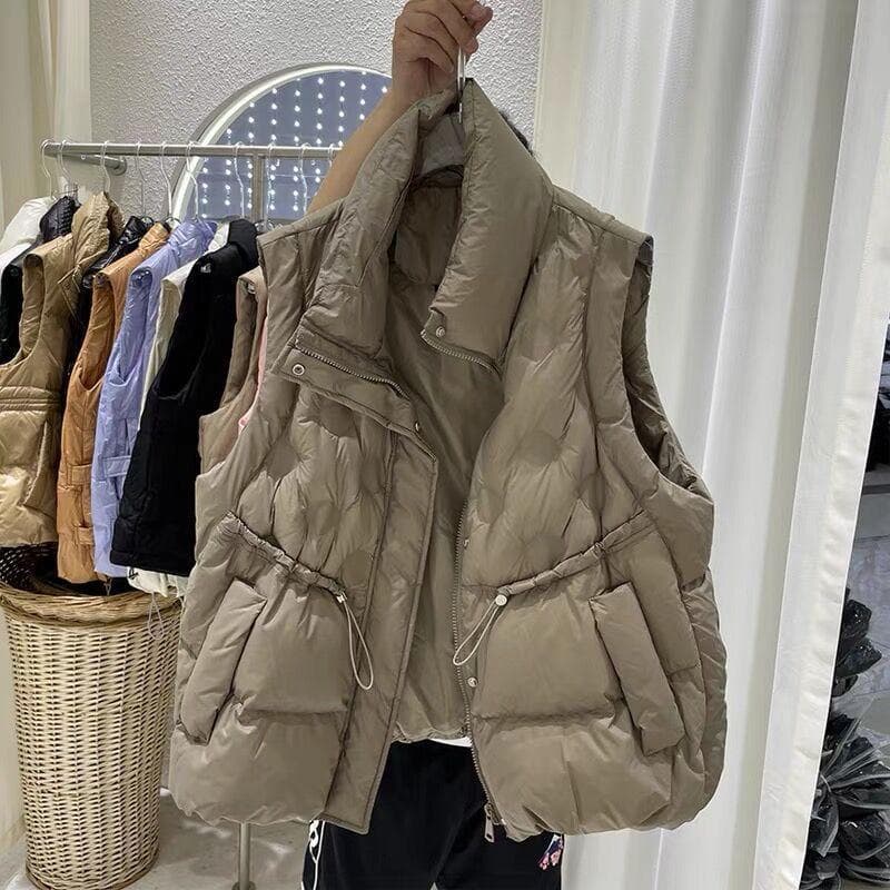 New Autumn and Winter Down Vest for Women's Outer Wear, Light, Loose, Versatile, Casual, Taped Stand-up Collar Vest, Vest One size