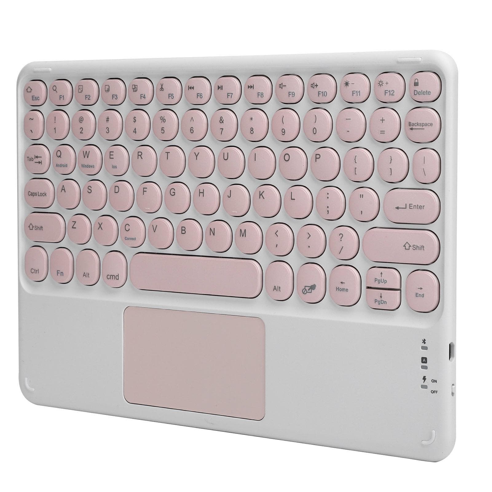 Bluetooth Keyboard Touchpad Round Keycap with Ergonomic Design Stable Connection 10inYellow pink