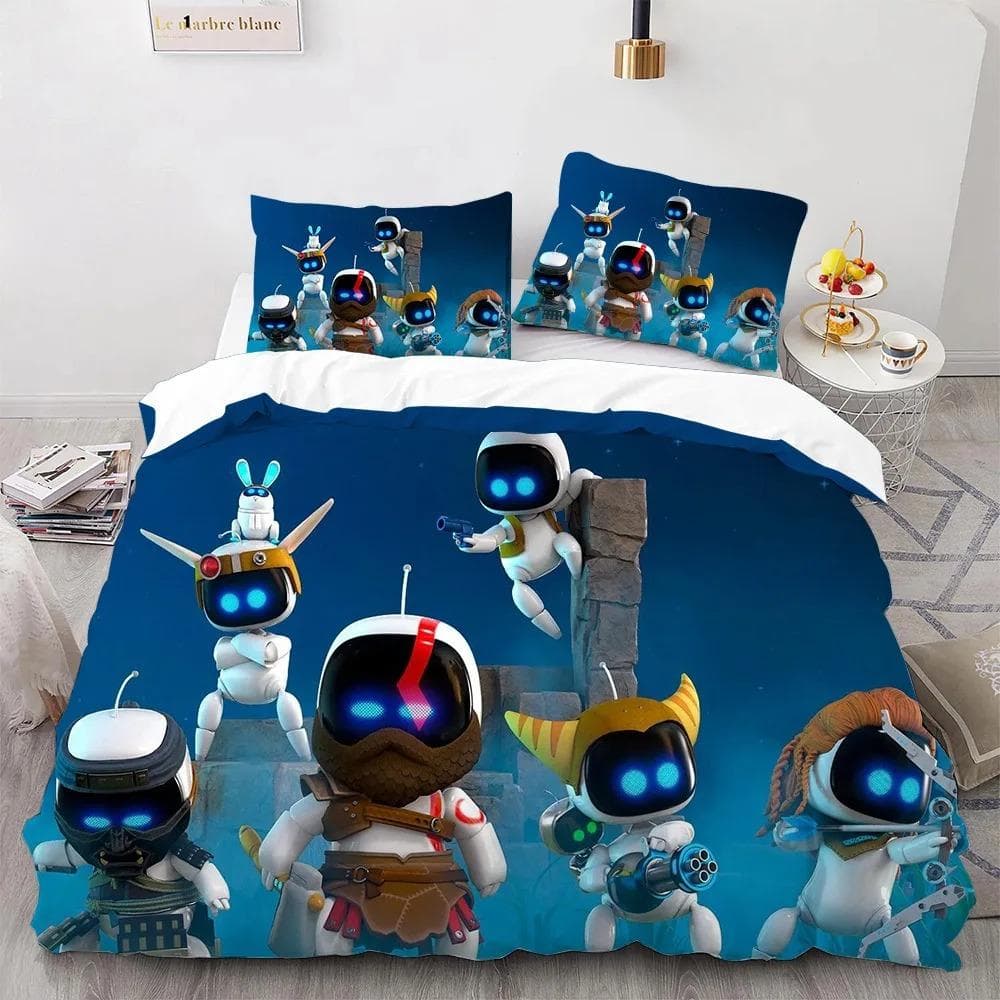Astro Bot Cute Cartoon Bedding Set Duvet Set Single Double Bed King Size Bed Set Adult boys Bedroom Duvet Cover Pillow Case 175X220cm-3pcs