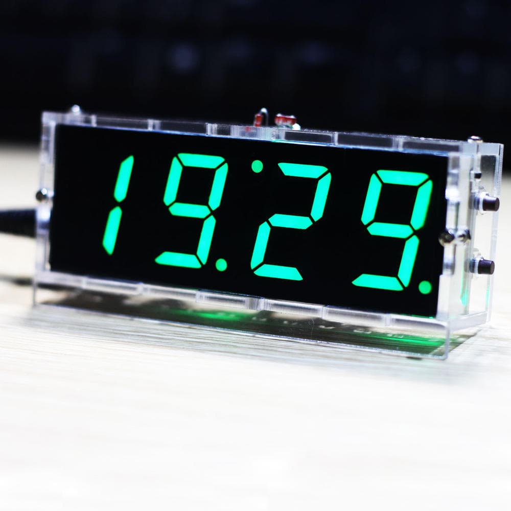 Compact 4-digit DIY Digital LED Clock Kit Light Control Temperature Date Time Display with green