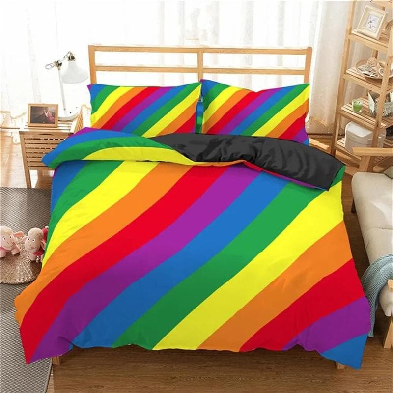 Rainbow Printing Bedding Set Colorful Stripe Comforter Cover Soft Bedding Set Twin King Queen Size 2/3pcs Polyester Quilt Cover 135X200cm-2pcs