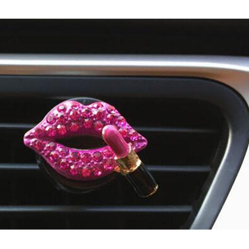 Car Air Vent Decoration Car Interior Decoration Rhinestone Lipstick Car Air Freshener Clip with Rose