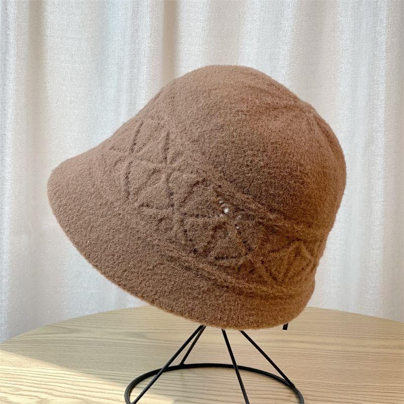 Knitted Fisherman Hat Women's Autumn and Winter Basin Hat Warm Water Bucket Hat Foldable dark brown