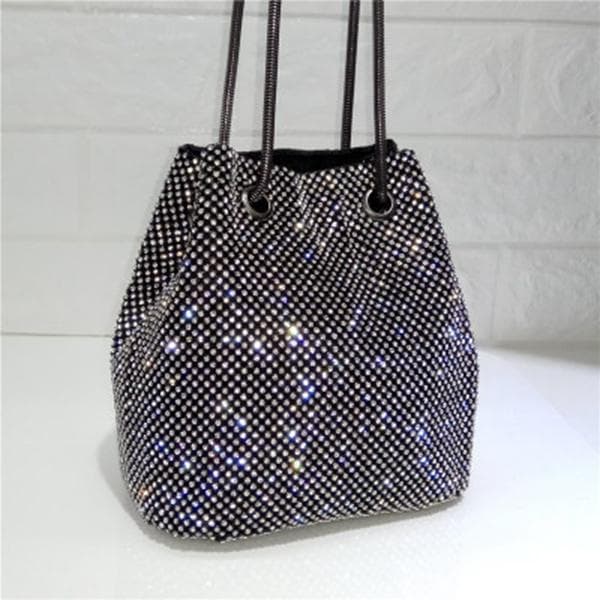 Rhinestone Bucket Bag Women Metal Evening Ladies Clutch Bags Fashion Female Girls Diamond 15*11*16cm black