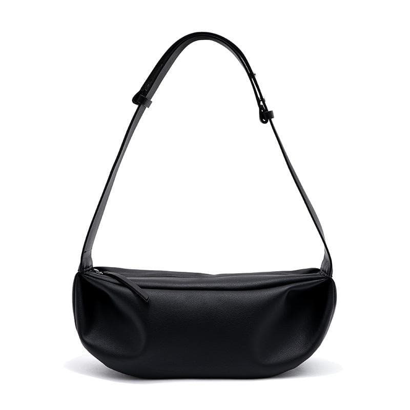 Bags Niche Retro Dumplings for Women's Forgetting Wide Shoulder Zipper Single Shoulder Crossbody Bag black