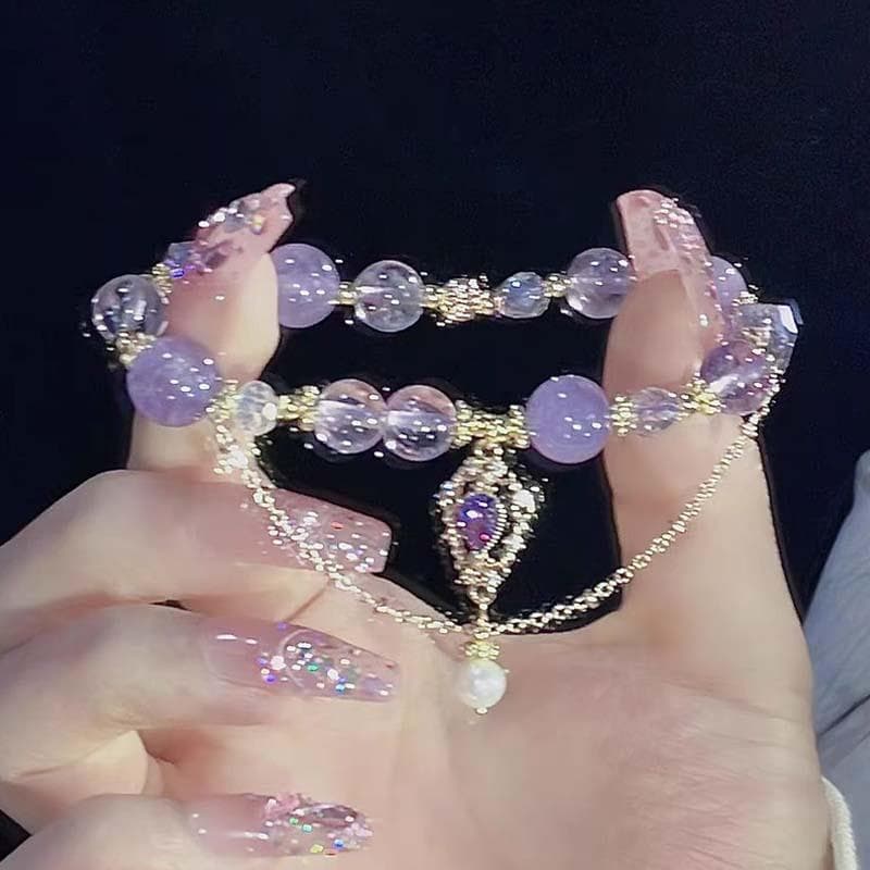 Purple Glass Crystal Beaded Bracelets For Women Chic Tassel Pendant Bracelets Sweet Girl Charm Wrist Jewelry purple