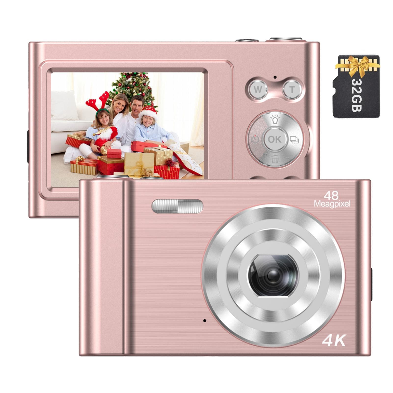 Andoer 4K Digital Camera Video Camcorder 48MP 2.4 Inch IPS Screen Auto Focus 16X Digital Zoom pink