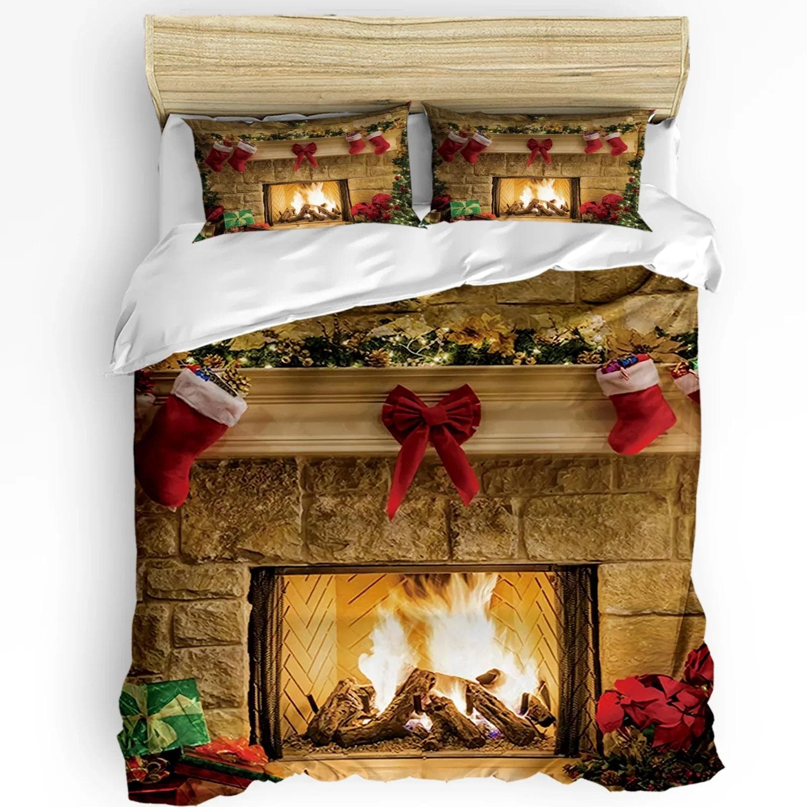 Christmas Tree Snowflake Ice Door Duvet Cover 3pcs Bedding Set Home Textile Quilt Cover Pillowcases Bedroom Bedding Set No Sheet EU single(135x200cm)
